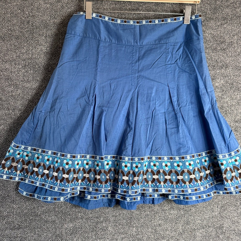 Ann Taylor Blue Cotton Embroidered A-Line Skirt‎ Sz 8 Boho Peasant Coastal Gypsy